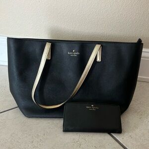 Kate Spade Black and Gold Tote Bag AND matching wallet